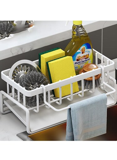 Kitchen Sink Caddy Sponge Holder with Dishcloth Drying Rack Kitchen Rag Stand Sponge Brush Soap Dish Dishcloth Rack Sink Storage Organizer for Kitchen Countertop Black.