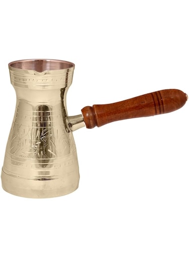 diollo Brass Engraved Turkish Greek Arabic Coffee Pot Stovetop Coffee Maker Cezve Ibrik Briki with Wooden Handle 16 OZ