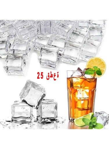 25 Pcs 25MM Reusable Plastic Ice Cubes, Clear Acrylic Fake Cubes, Artificial Square Crystal Cubes For Photography Props Home Decoration Wedding Centerpiece Vase Fillers