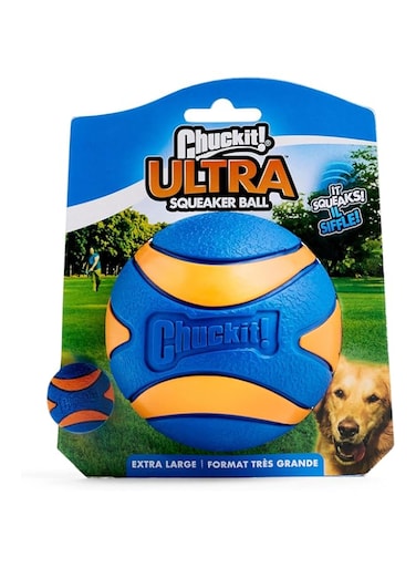 ChuckIt! Ultra Squeaker Ball Dog Toy, Durable High Bounce Floating Rubber Squeaky Dog Ball, Launcher Compatible Toy For Dogs, 1 Pack, X-Large