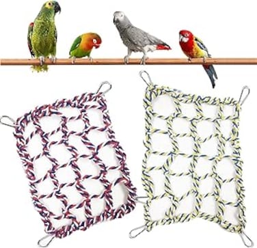 2 Pcs Pet Climbing Rope Net, Bird Hamster Climbing Rope Ladder, Ferret Hammock Hamster Hammock Swing Ladder Bird Cage Accessories Toys Animal Habitat for Ferret, Hamster, Cockatiel, Lovebirds Canaries