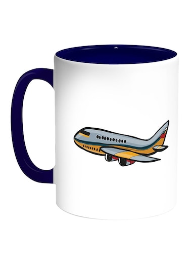 Plane Printed Coffee Mug White/Blue