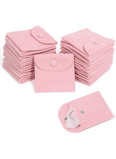 Lxeqiony Jewelry Pouch Bags 7x7cm, 30Pcs Microfiber Jewelry Pouches Bulk with Jewelry Cleaning Cloth for Earrings Necklace Bracelet Ring Packaging