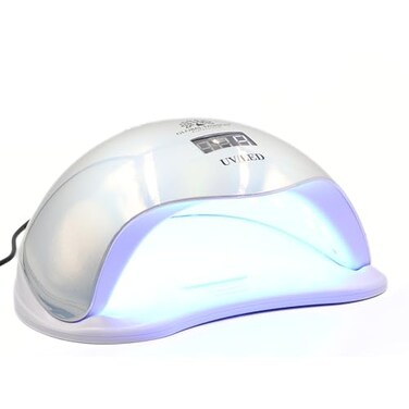 Global Fashion 2-in-1 UV/LED Nail Dryer Lamp &ndash; 72W, Double Light Source, Digital Display, Long-Lasting LEDs, Eye Care, Spacious for Hands &amp; Feet, Suitable for Gel Polish-L1011 (Silver)