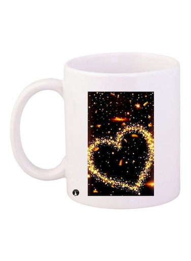 Heart Printed Coffee Mug White/Black/Yellow 11ounce