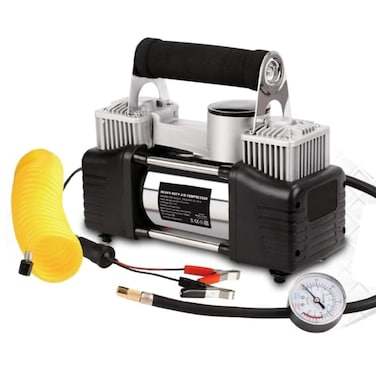 Heavy Duty Double Cylinder Portable Air Compressor - 12V High Pressure Tire Inflator Pump

