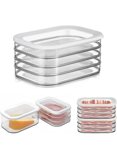 CENXI Bacon Storage Container For Fridge, Deli Storage,Stackable Lunch Meat Storage, Ham And Cheese Container For Fridge-Cold Storage With Lid. (4-Tier)