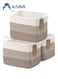 3 Pack Woven Basket, Storage Baskets for Shelves, Small Laundry Basket , Toy Baskets Storage Kids, Towel Baskets for Bedroom, Living Room, 13 x 10 x 9 Inches, White &amp; Brown