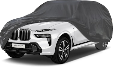 غطاء سيارة SUV متعدد الطبقات – مقاس مخصص لسيارة BMW X7 (2018-2025)   مقاوم للماء، حماية لجميع الظروف الجوية   غطاء كامل خارجي – حماية من المطر، الشمس والأشعة فوق البنفسجية – رمادي