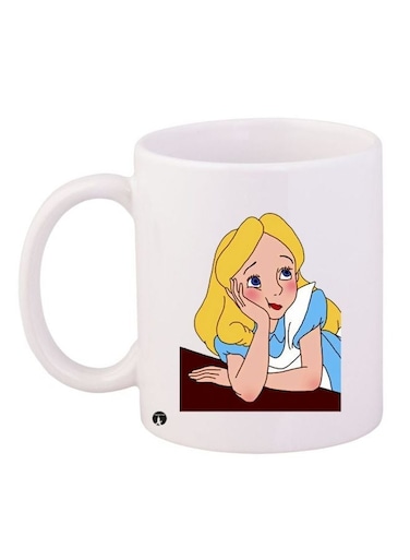 Lady Printed Coffee Mug White/Blue/Yellow 11ounce