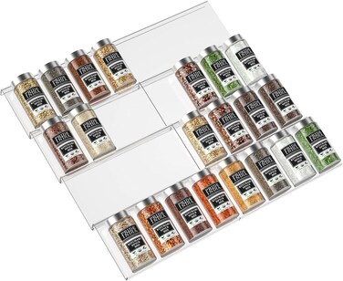 4 Tier Spice Drawer Rack - Expandable Clear Acrylic Organizer (2 Sets)