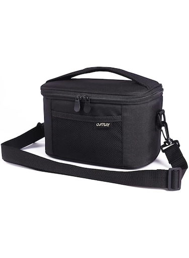 ONTESY Small Lunch Bag for Men Women, Thermal Insulated Lunch Box Reusable Leakproof Small Lunch Cooler for Kids Boys Girls with Adjustable Shoulder Strap for Work School Picnic - 7.2L Solid Black