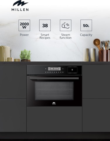 MILLEN 60cm Built In Electric Combi Steam Oven, 38 Smart Recipes, 50L - 3Y Warranty, MEOS 451 BL