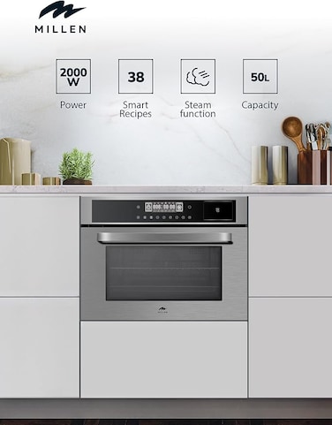 MILLEN 60cm Built In Electric Combi Steam Oven, 38 Smart Recipes, 50L - 3Y Warranty, MEOS 451 IX