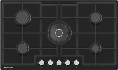 MILLEN MGHG 9001 BL 90 cm Built-in 5 Burners Gas Hob - Glass Finish, 12100 Watts, Mechanical and Electronic Ignition Control, 3 Year Warranty