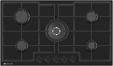 MILLEN MGHG 9002 BL 90 cm Built-in 5 Burners Gas Hob - Glass Finish, 12100 Watts, Mechanical and Electronic Ignition Control, 3 Year Warranty