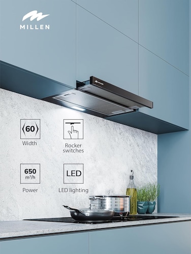MILLEN 60cm Telescopic hood MBKHSG6001BL&ndash; 3 Years Warranty, Filters Included