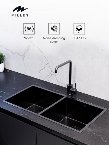 Premium Handmade Undermount Double Bowl Sink  - SUS 304 Stainless Steel, Soundproof, Gunmetal Satin Finish