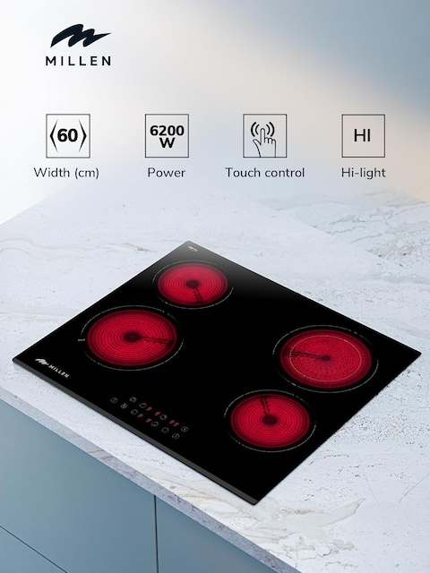 MILLEN 60cm Built-in Ceramic Hob with Booster &amp; Italian Glass - MEH 603 BL