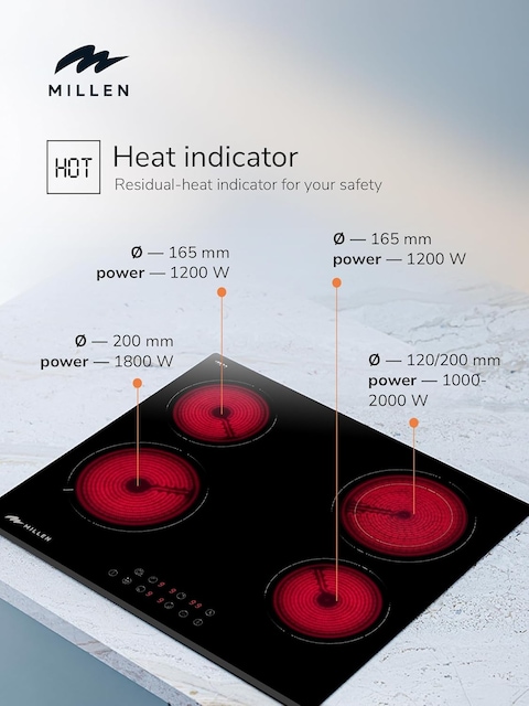 MILLEN 60cm Built-in Ceramic Hob with Booster &amp; Italian Glass - MEH 603 BL