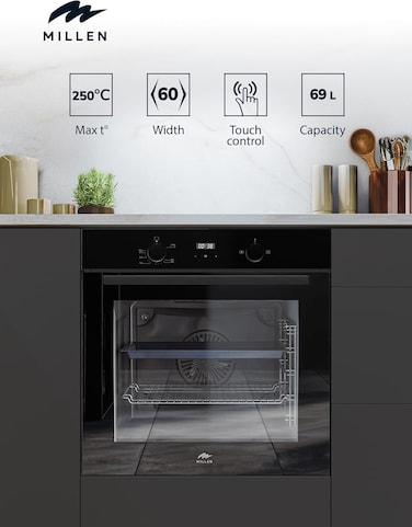 MILLEN 60cm Built In Gas Oven, 69L - 3Y Warranty, Double German SCHOTT glass, MGO 602 BL