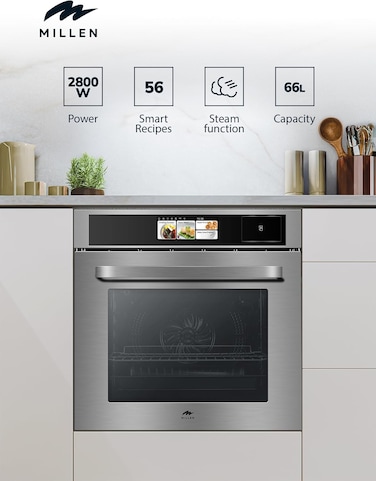 MILLEN 60cm Built In Electric Combi Steam Oven with TFT Display, 56 Smart Recipes, 66L - 3Y Warranty, MEOS 605 IX