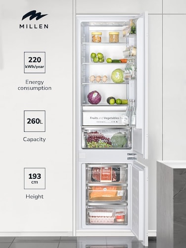MILLEN Built-in Refrigerator, 260L, 3 Y Warranty, No Frost 2 Doors Fridge Freezer, Electronic Control, LED Backlight, Inverter compressor, MBIA 193.3ID