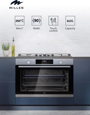 MILLEN 90cm Built In Gas Oven, 113L - 3Y Warranty,  Triple Layer Glass With Inner Low-e Glass, MGO 901 IX