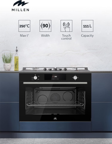 MILLEN 90cm Built In Gas Oven, 113L - 3Y Warranty,  Triple Layer Glass With Inner Low-e Glass, MGO 901 BL