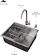 Premium Undermount Top Mount Single Bowl Sink with Faucet &ndash; 304 Stainless Steel, Soundproof, Satin Finish - MS5444 SET, 3Y Warranty