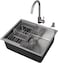 Premium Undermount Top Mount Single Bowl Sink with Faucet &ndash; 304 Stainless Steel, Soundproof, Satin Finish - MS5444 SET, 3Y Warranty