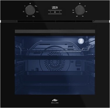 MILLEN 60cm Built-In 75L Electric Oven - 6 Versatile Cooking Modes, German SCHOTT Glass, Black Finish - 3Y Warranty, MEOP 6002 BB