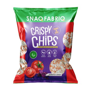 Snaq Fabriq Vegan Whole Grain Crispy Chips with Tomato and Basil, Gluten Free 50g