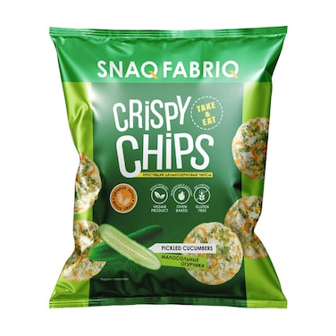 Snaq Fabriq Vegan Whole Grain Crispy Chips with pickled Cucumbers Flavor, Gluten Free 50g
