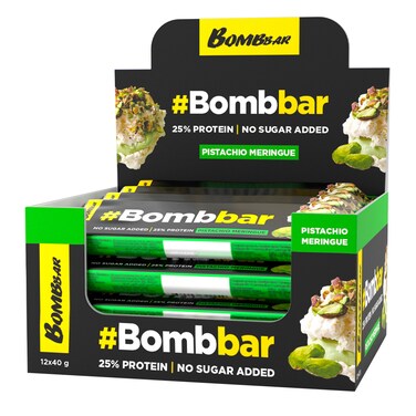 Bombbar, Chocolate Covered Protein Bar, Pistachio Meringue, Box of 12