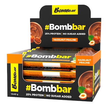 Bombbar, Chocolate Covered Protein Bar, Hazelnut Praline, Box of 12
