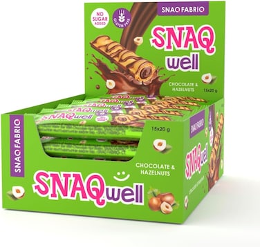 Snaq Fabriq Snaq Well Chocolate Hazelnut Wafer, Fiber Rich, Gluten Free Chocolate Wafer, No Added Sugar, Low Calorie On-The-Go Snack, 20gm (Box Of 15)