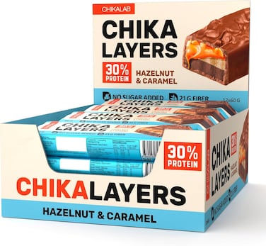 Chikalab Chika Layers Chocolate Protein Bar with Hazelnut and Caramel No Sugar Added 12x60g