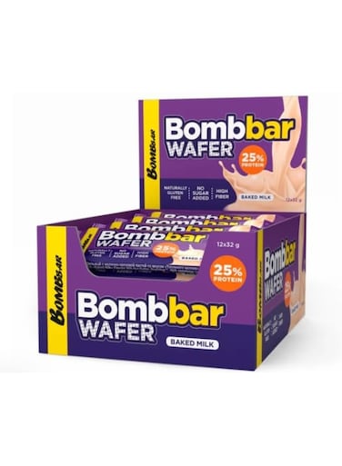 Bombbar Protein Wafer with Baked Milk Flavor, Gluten Free, High Fiber and No Sugar Added 12x32g