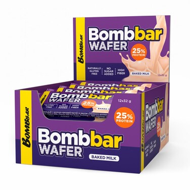 Bombbar Protein Wafer with Baked Milk Flavor, Gluten Free, High Fiber and No Sugar Added 12x32g