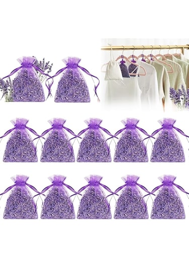 Lavender Sachets, 12 Packs Dried Lavender Lasting Dry Flowers Sachets Bulk Natural Air Freshener Fragrance Products for Drawers, Closets, Dressers, Car, Home