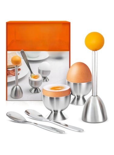 Egg Cups For Soft Boiled Eggs with Spoons - Hard Boiled Egg Holder &amp; Egg Cracker Tool Set - Stainless Steel Handle Egg Opener Topper &amp; Cutter (Color : Yellow)