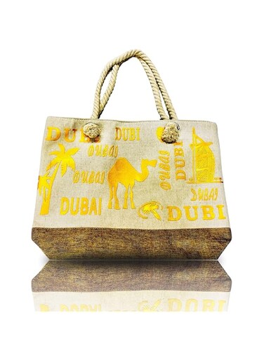 Dubai Tote Bag For Women &ndash; Canvas Shopping &amp; Beach Shoulder Bag with Rope Handle, Lightweight, Foldable &amp; Durable Travel Gift Souvenir Featuring Camel &amp; Burj Khalifa Design