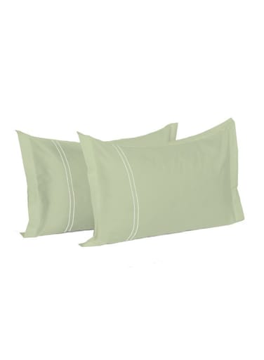 LIVING 100% Cotton Set of 2 Pillow Covers : 50x75 cms - 250 TC Serentiy Solids - Tea Green