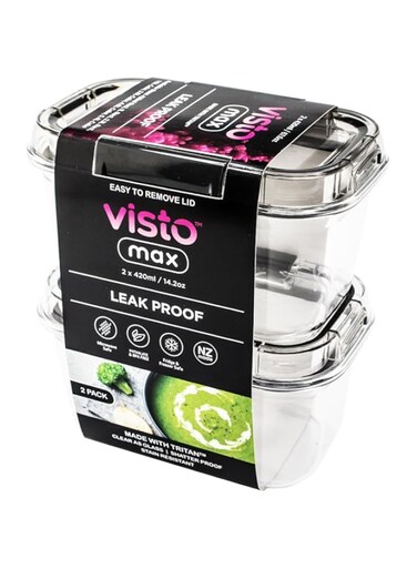 Visto Max&trade; Rect 420Ml (0.44Qt) - Twin Pack Clear Base &amp; Lid, Colour Seal With Matching Clips