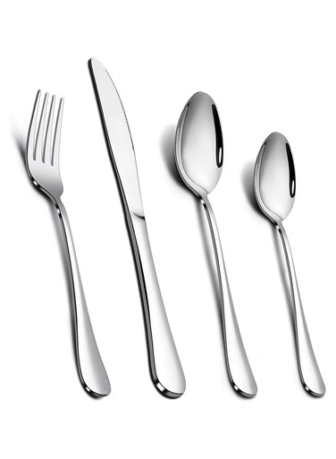 Cutlery Set, Stainless Steel 24 Piece Cutlery Set for 6 People, Flatware Silverware Set with Knife Fork Spoon, Elegant Tableware for Daily Use/Christmas, Mirror Finished. Dishwasher Safe