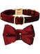Cat Collar with Elegant Gold Buckle and Removable AirTag Holder, Adjustable, Detachable Bell, and Removable Bow Tie, Ideal for Kittens and Small Dogs - Burgundy Star