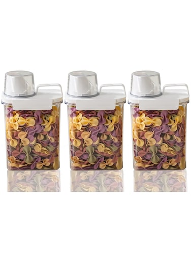 Rice Airtight Dry Food Storage Containers with Lock Lid,3 Pack Pour Spout and Seal Buckles Food Dispenser,Cereal Containers Dispenser with Measuring Cup,Rice Storage Bin,,BPA Free(1800ML*3PC)
