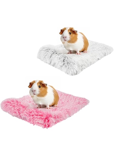 Avont 2 PCs Guinea Pig Bed Mat with Pillow, Small Animal Bed Washable Warm Soft Sleep Pad for Bunny Ferrets Chinchilla Rat and Bearded Dragon -Pink &amp; Grey(L)