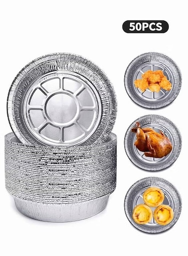 50 Pcs Air Fryer Disposable Liners,6.3inch Non-Stick Aluminum Foil Air Fryer Liners,Oil-proof Water-proof Air Fryer Liners,Food Grade Aluminum Foil For Baking,Frying,Grilling,Roasting Microwave